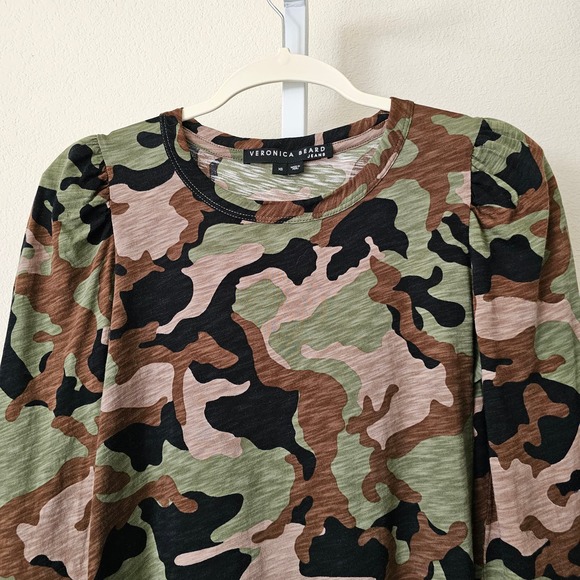VERONICA BEARD Porter Camouflage Print Puff Long Sleeve Pullover Top Sz XS - Picture 4 of 12